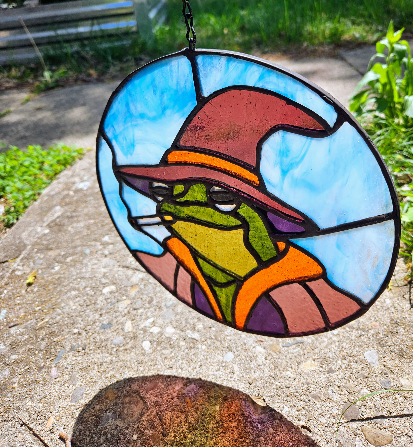 'Lil Smoking Wizard Frog Stained Glass Panel