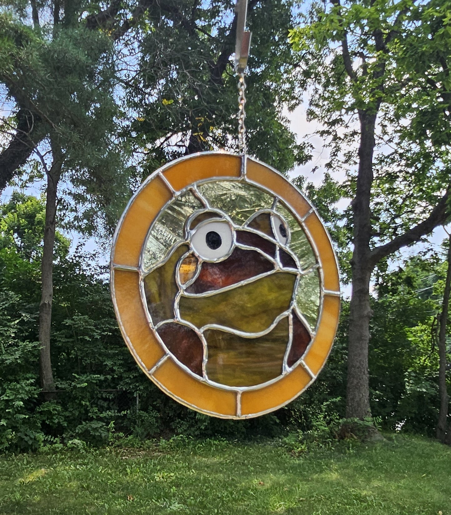 Handmade Stained Glass Suncatcher: Thicc Frog