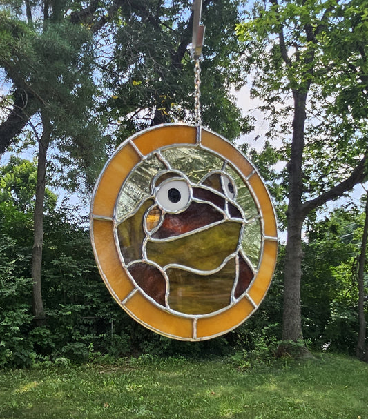 Handmade Stained Glass Suncatcher: Thicc Frog
