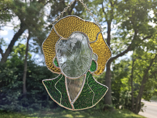 Handmade Stained Glass Suncatcher: Golden Girls Bust, Rose