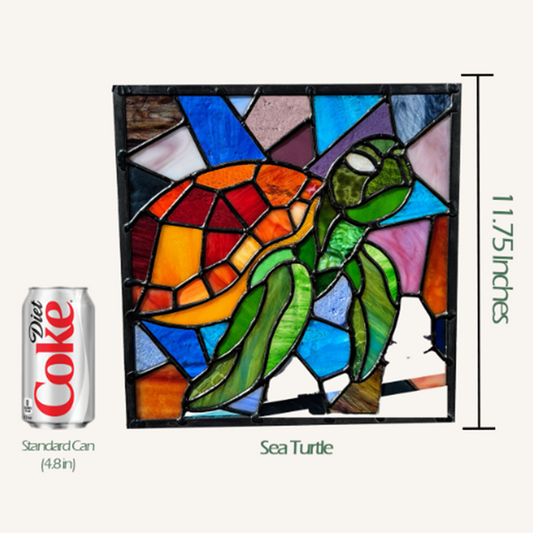 Mosaic Sea Turtle Stained Glass Panel