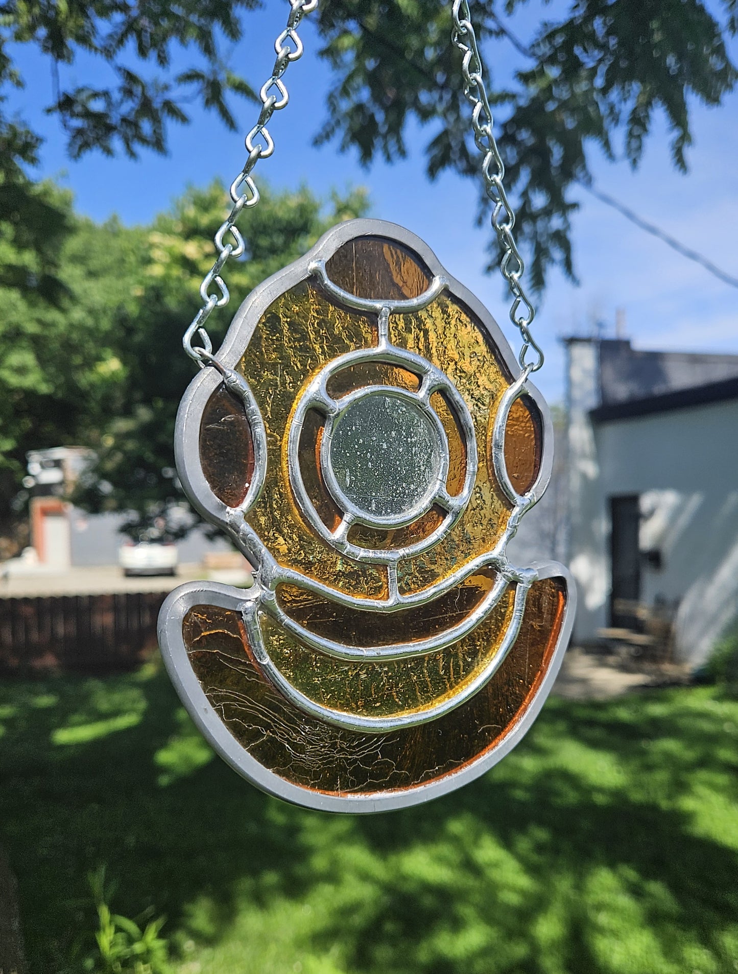 Vintage Yellow Diving Helmet Stained Glass