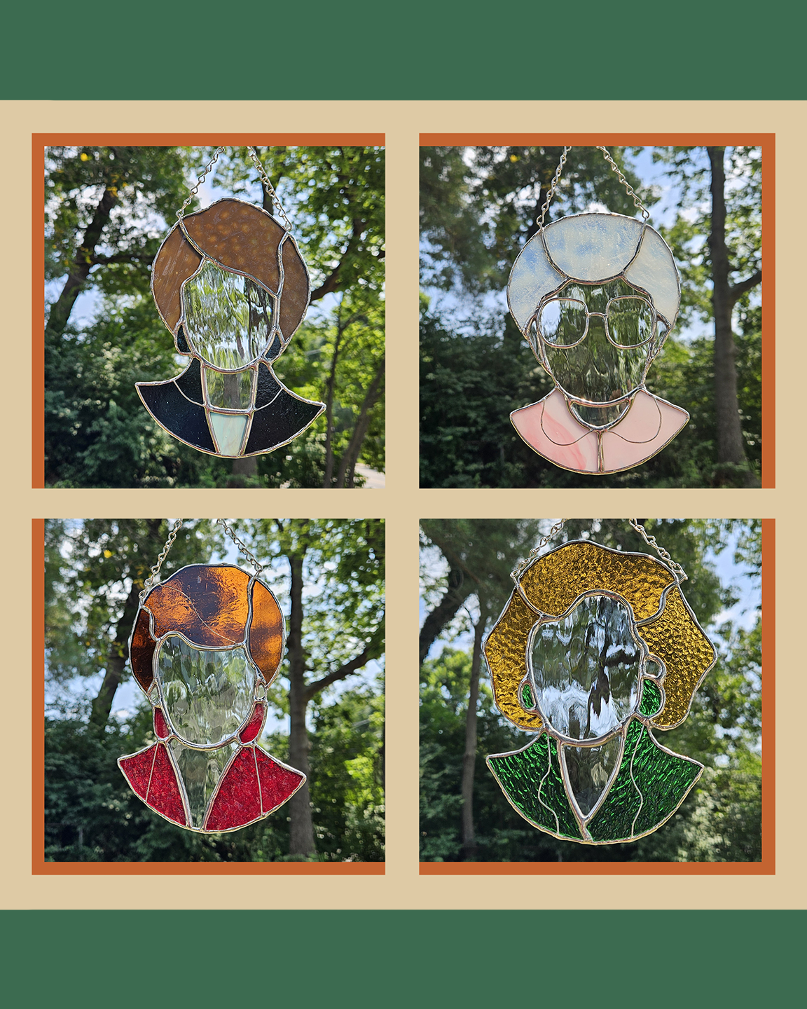 Handmade Stained Glass Suncatcher: Golden Girls Bust Set of 4