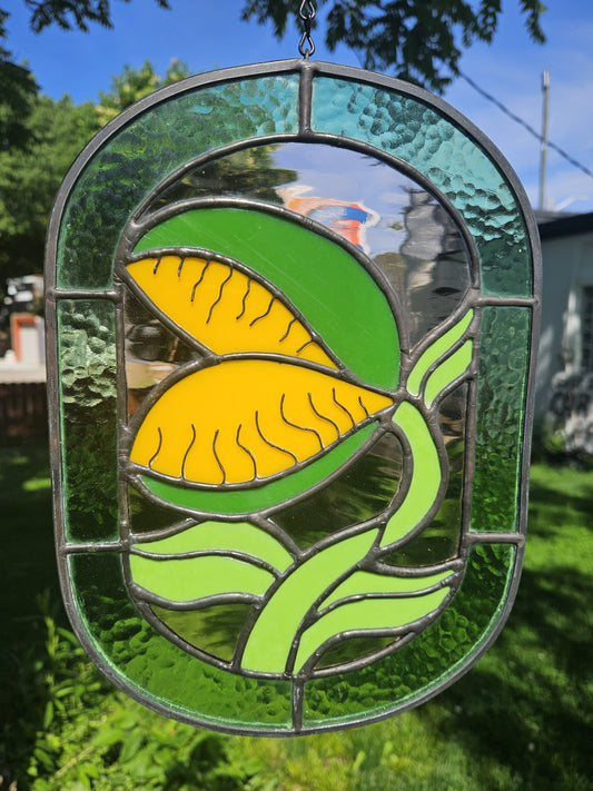 Venus Fly Trap Stained Glass Panel