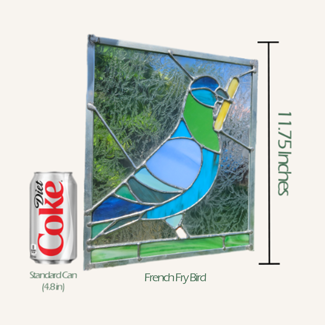 Pigeon With A French Fry Stained Glass Panel