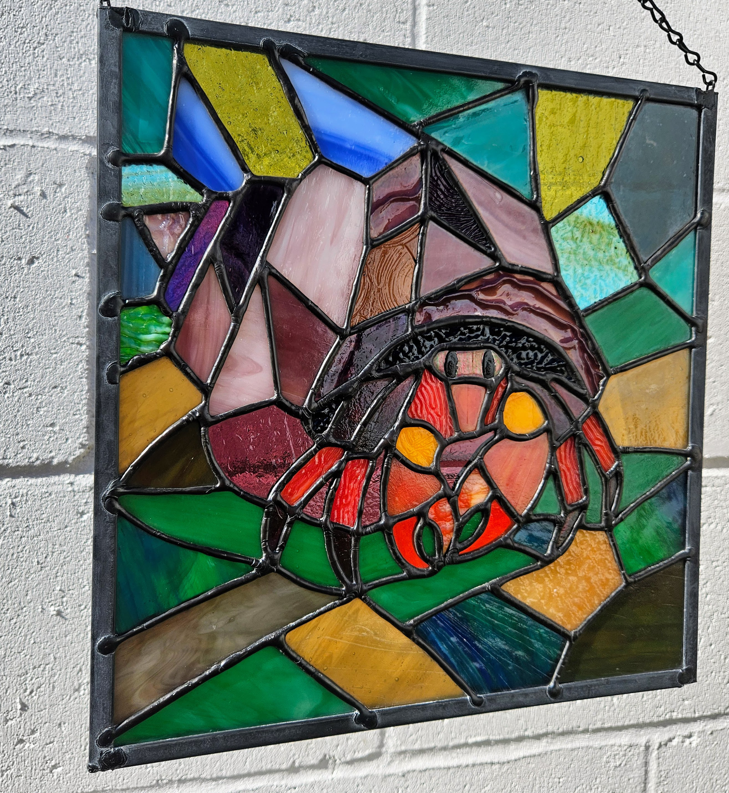 Mosaic Hermit Crab Stained Glass Panel