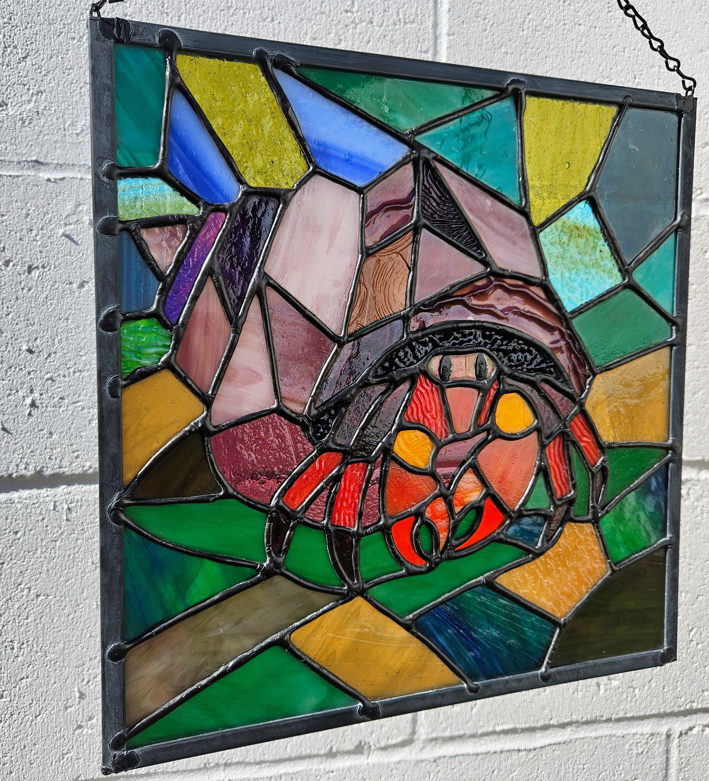 Mosaic Hermit Crab Stained Glass Panel