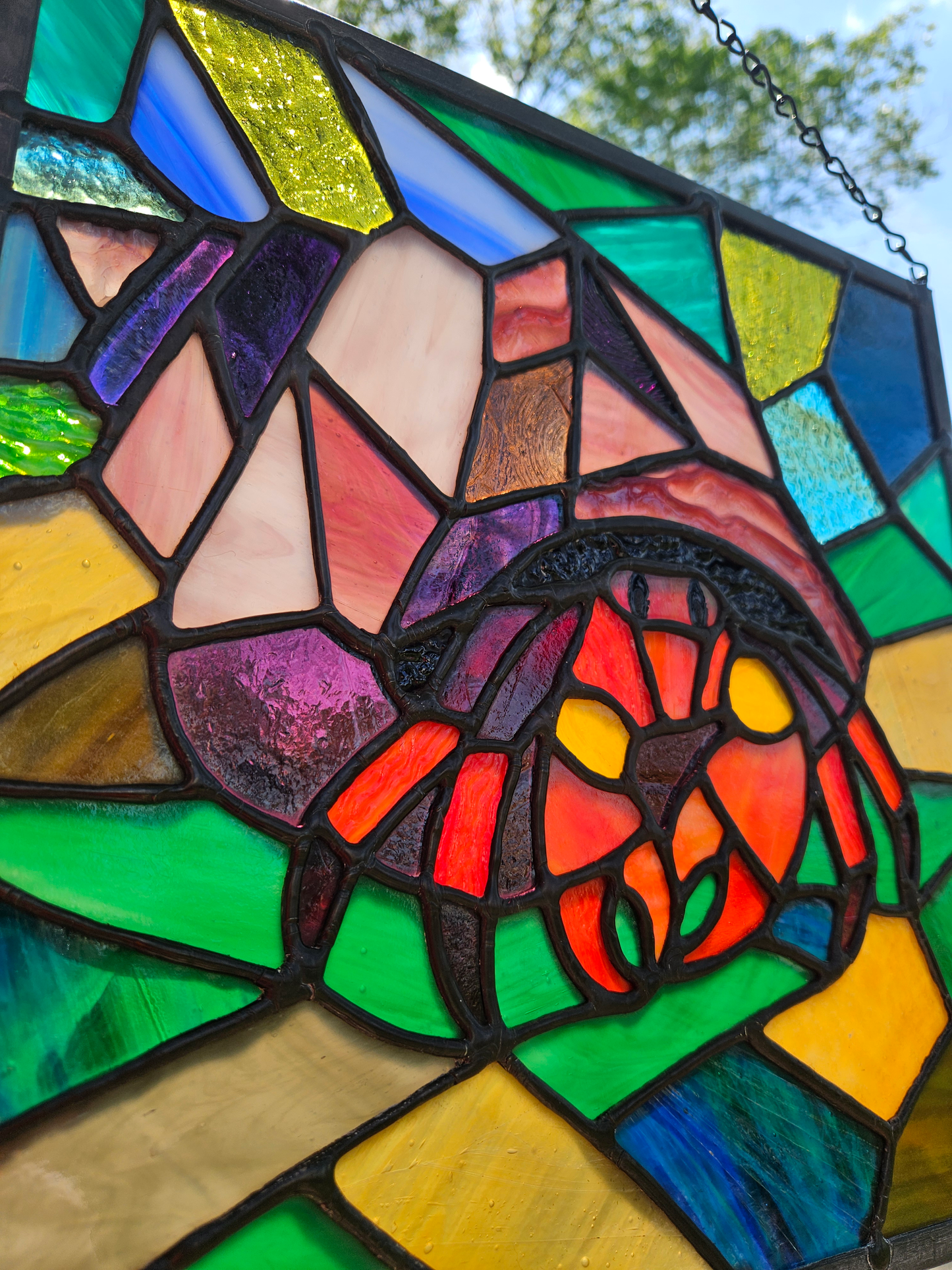Mosaic Hermit Crab Stained Glass Panel