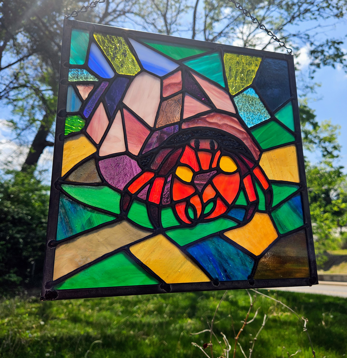 Mosaic Hermit Crab Stained Glass Panel