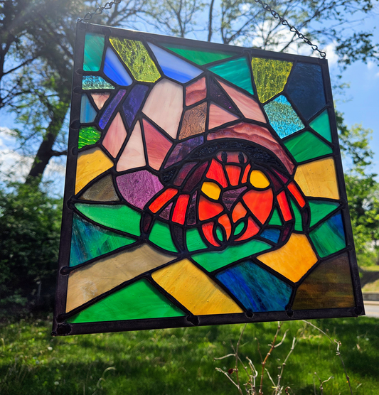 Mosaic Hermit Crab Stained Glass Panel