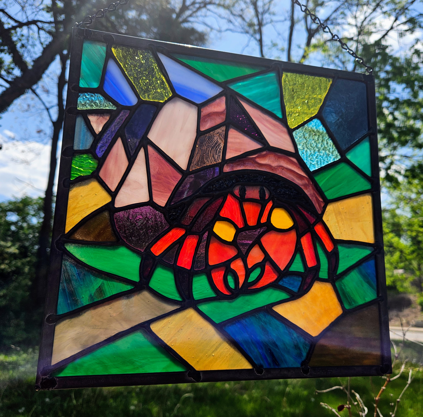 Mosaic Hermit Crab Stained Glass Panel