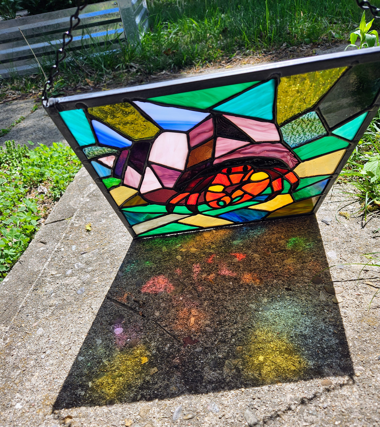 Mosaic Hermit Crab Stained Glass Panel