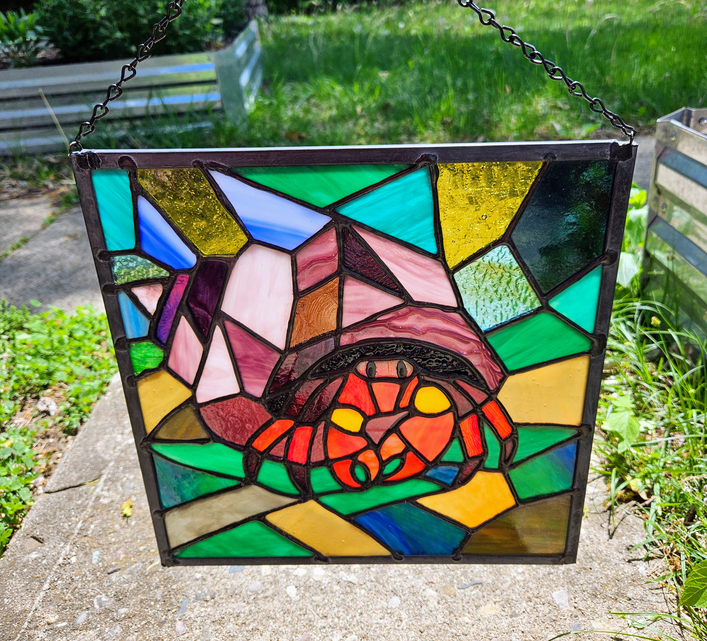 Mosaic Hermit Crab Stained Glass Panel