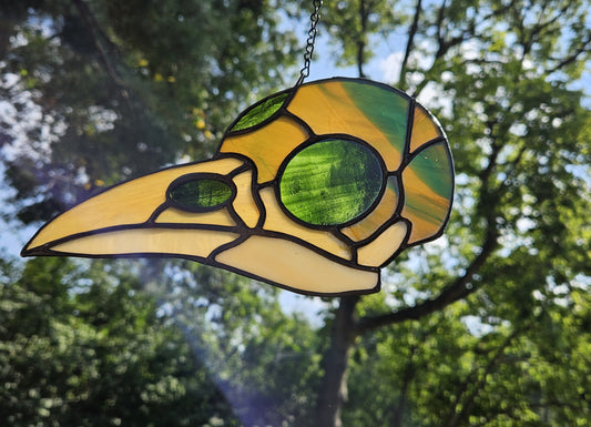 Handmade Stained Glass Suncatcher: Crow Skull