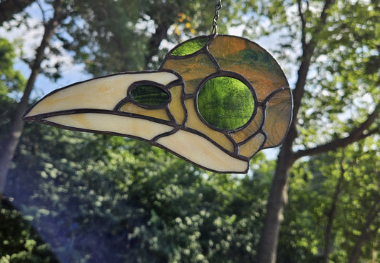 Handmade Stained Glass Suncatcher: Crow Skull