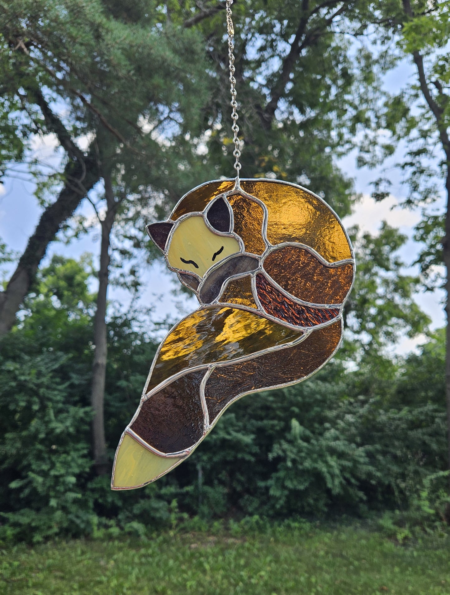 Handmade Stained Glass Suncatcher: Sleeping Fox