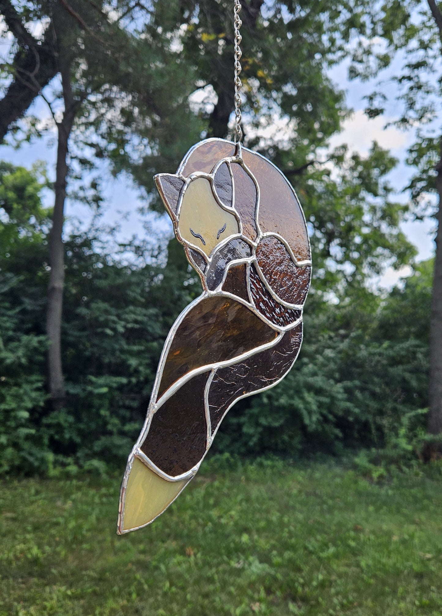 Handmade Stained Glass Suncatcher: Sleeping Fox