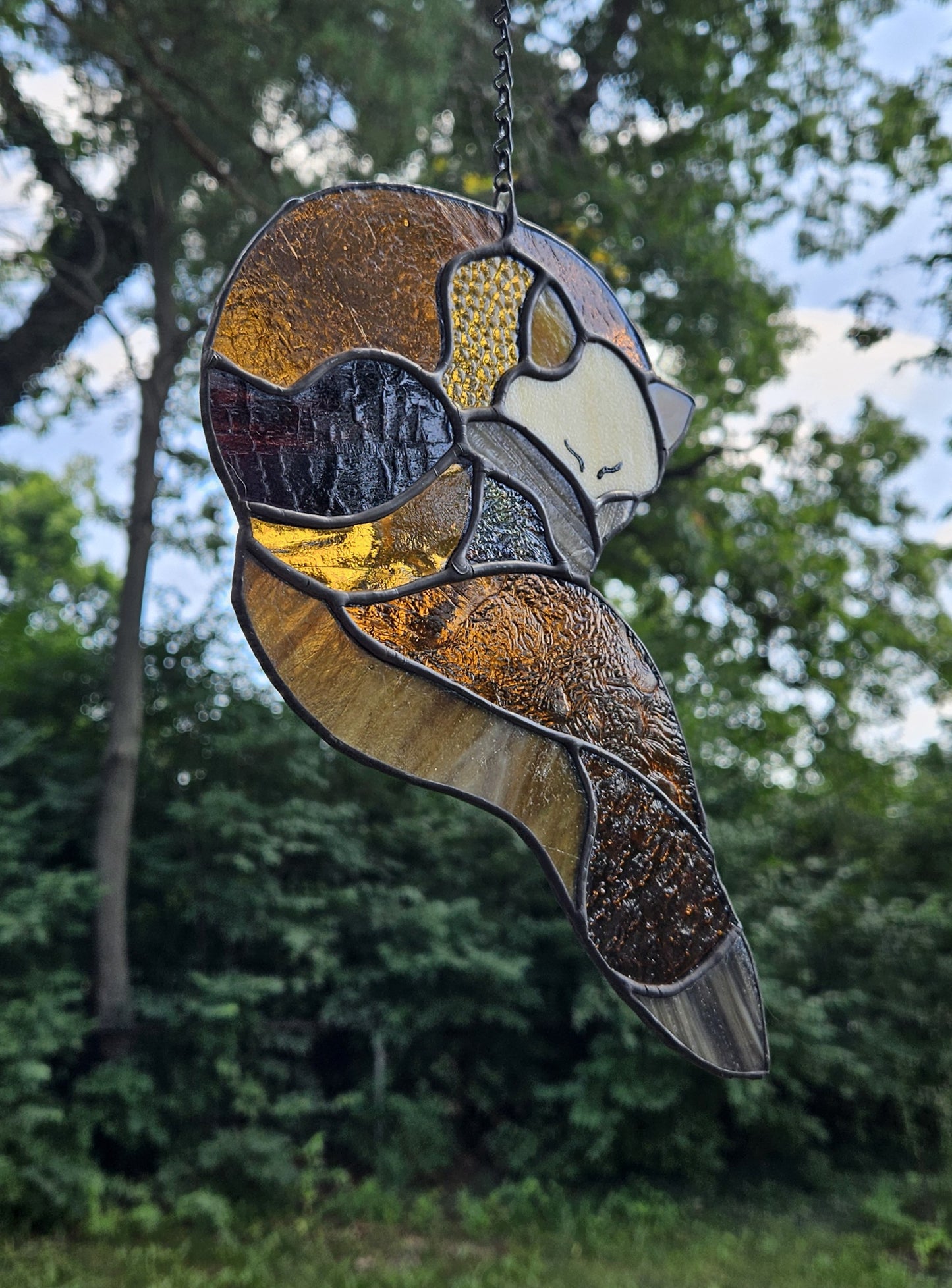 Handmade Stained Glass Suncatcher: Sleeping Fox