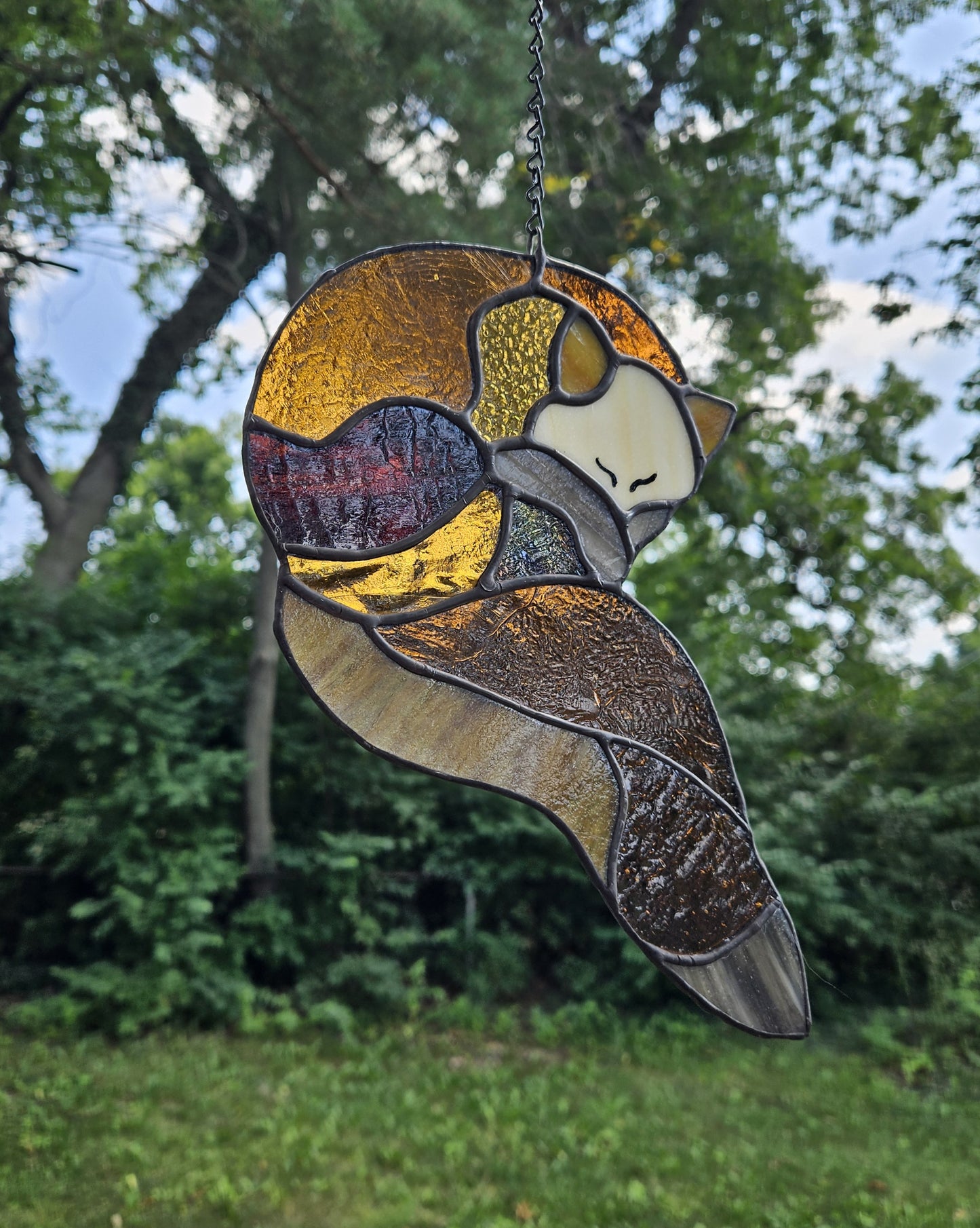 Handmade Stained Glass Suncatcher: Sleeping Fox