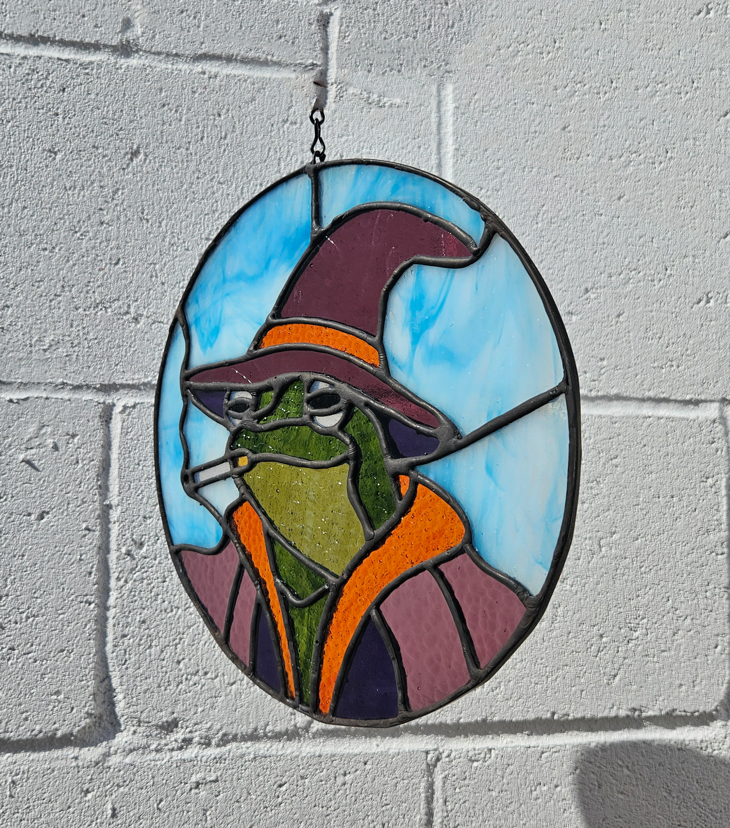 'Lil Smoking Wizard Frog Stained Glass Panel