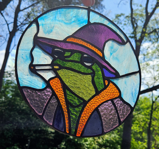 'Lil Smoking Wizard Frog Stained Glass Panel