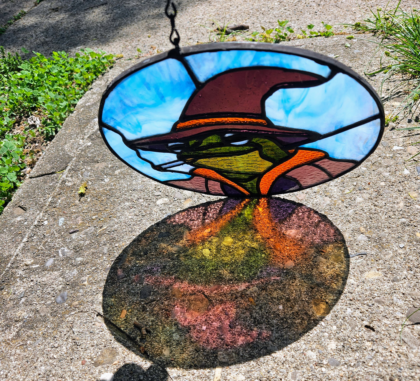 'Lil Smoking Wizard Frog Stained Glass Panel