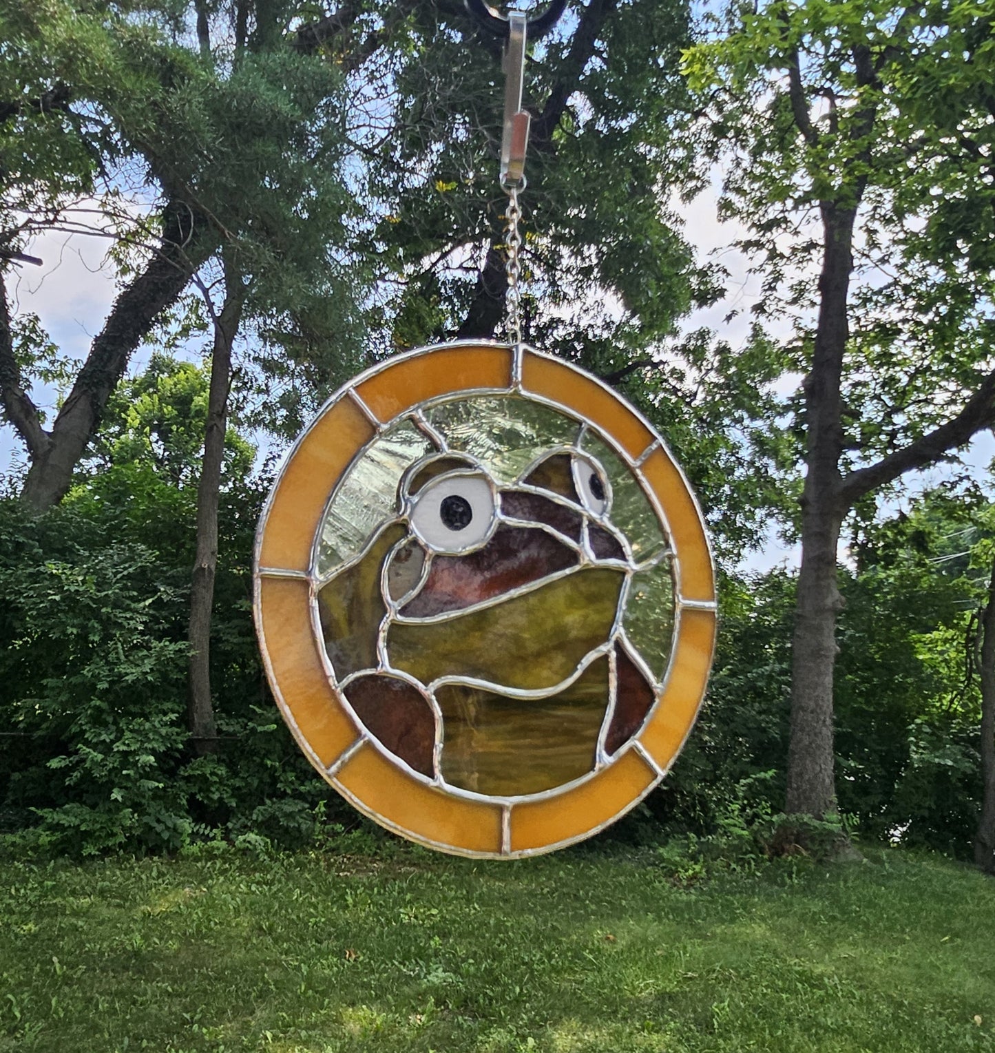 Handmade Stained Glass Suncatcher: Thicc Frog