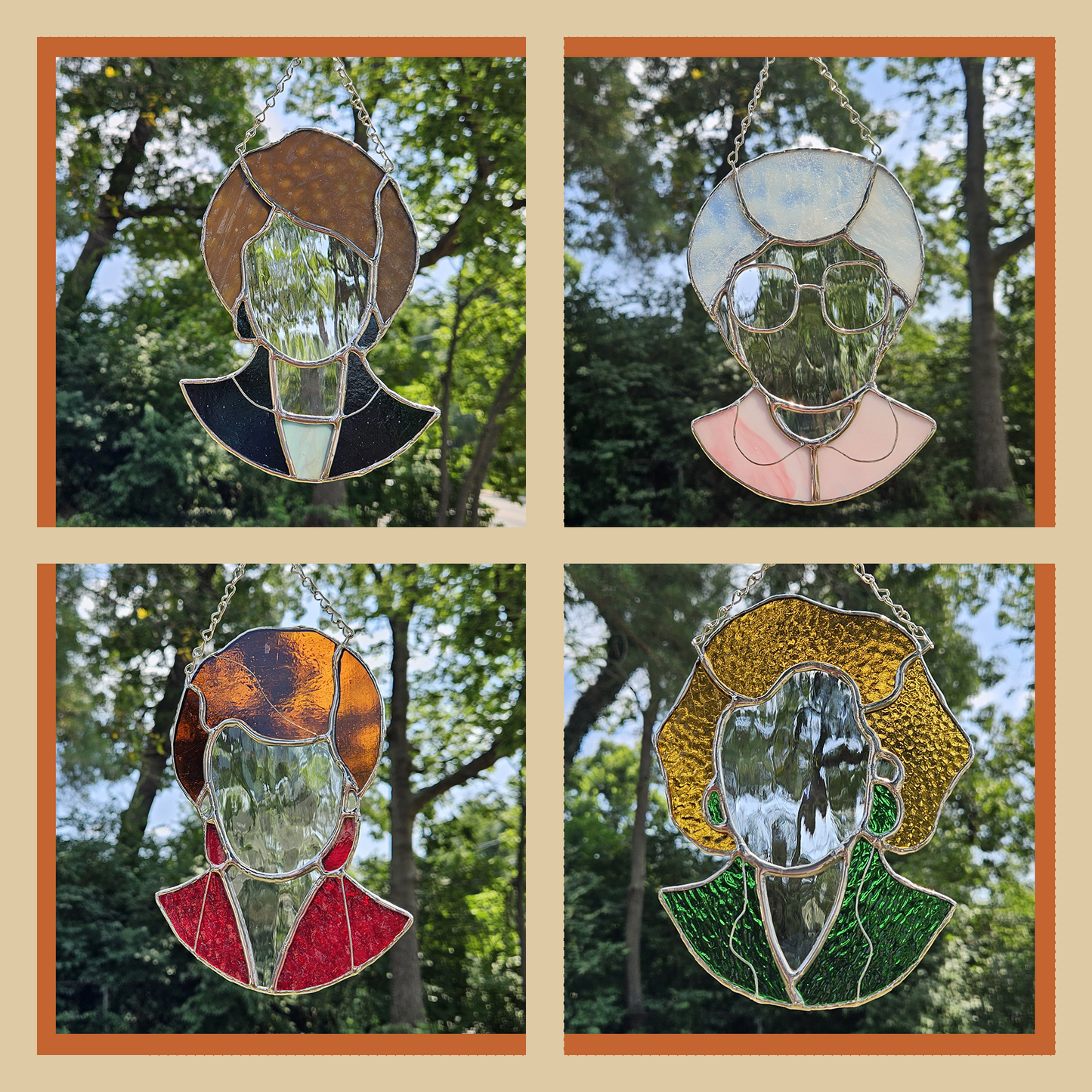 Handmade Stained Glass Suncatcher: Golden Girls Bust Set of 4