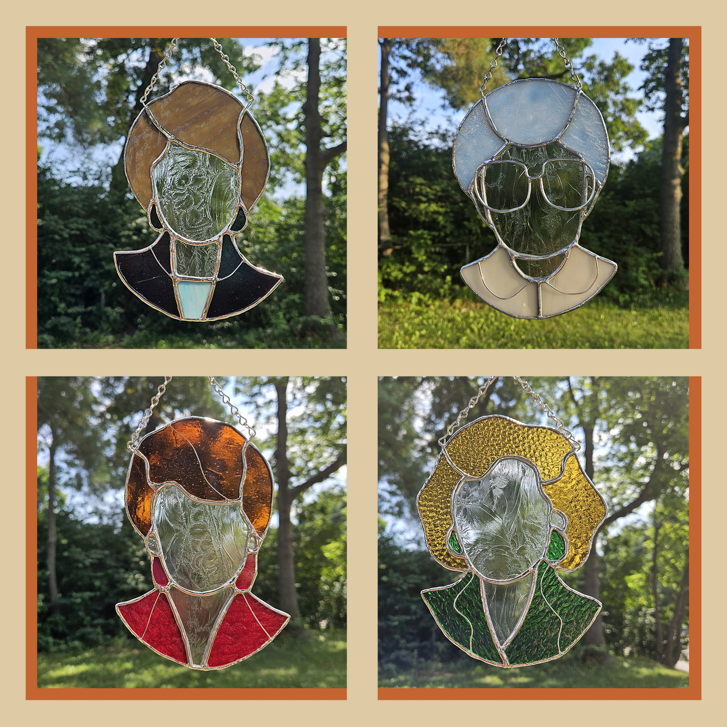 Handmade Stained Glass Suncatcher: Golden Girls Bust Set of 4