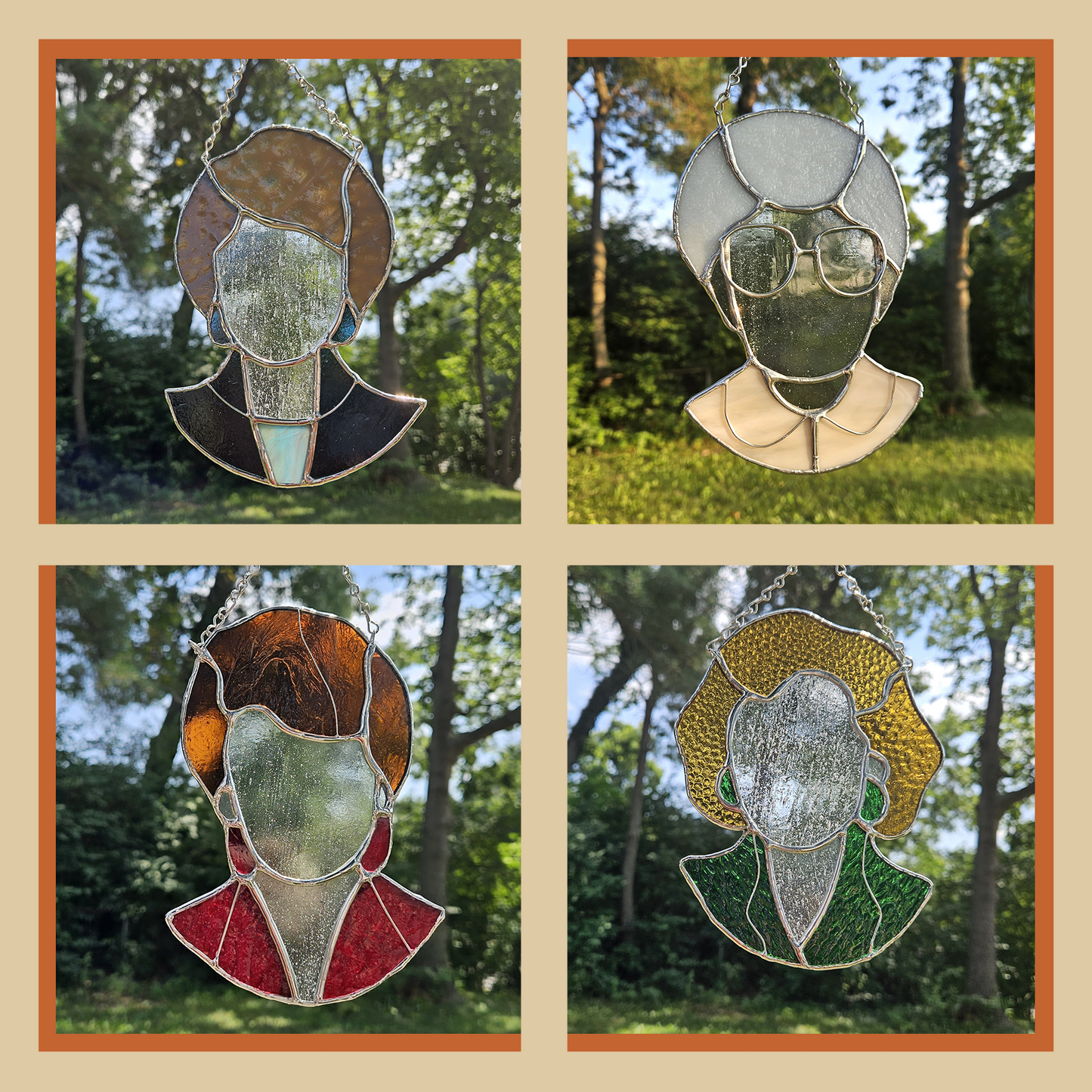 Handmade Stained Glass Suncatcher: Golden Girls Bust Set of 4