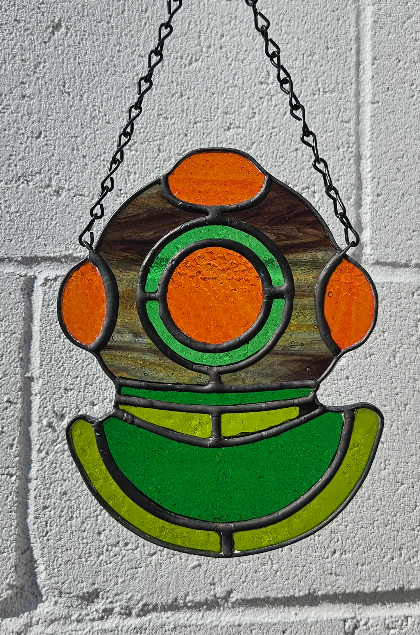 Vintage Deep Sea Diver Helmet Stained Glass