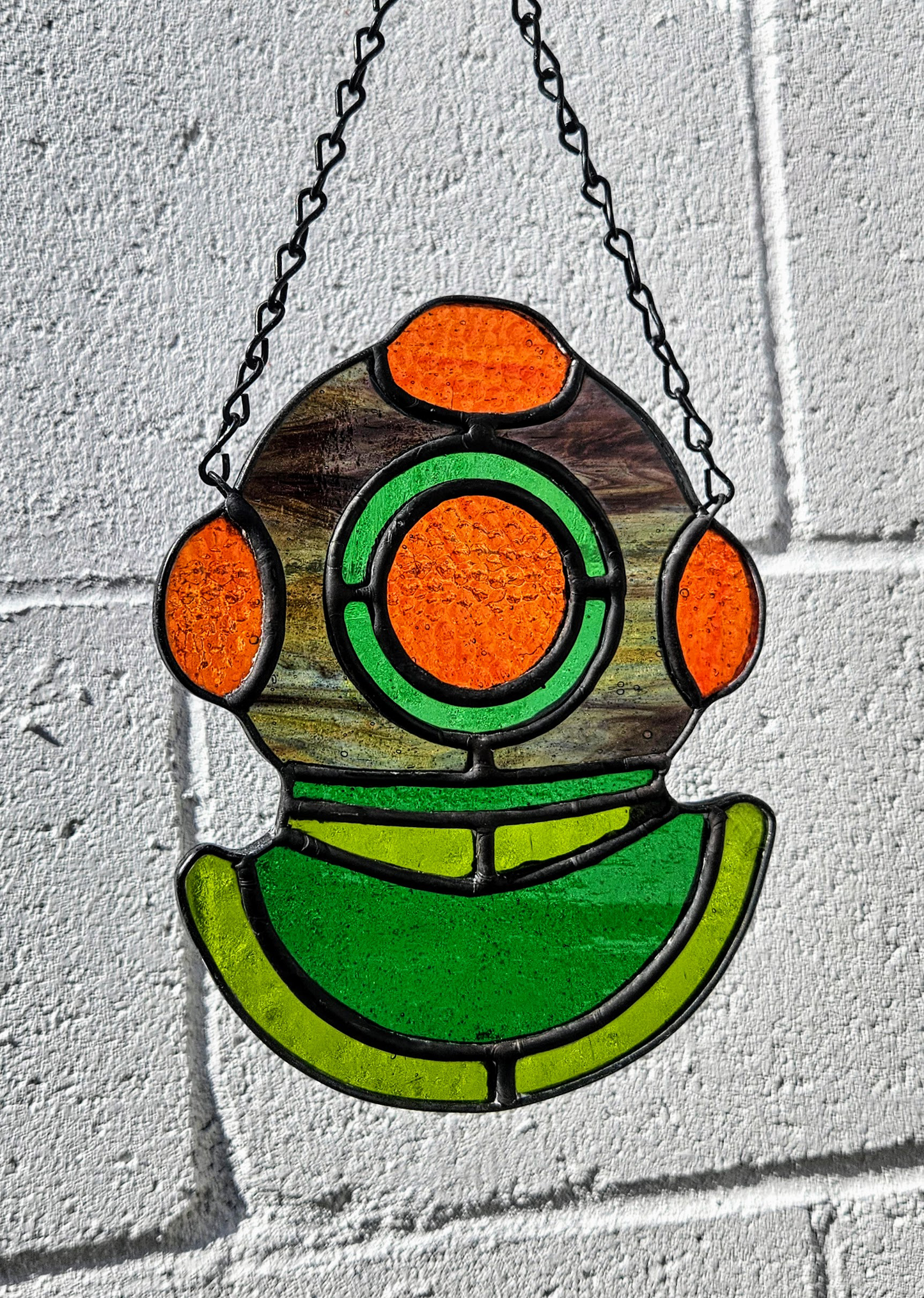 Vintage Deep Sea Diver Helmet Stained Glass