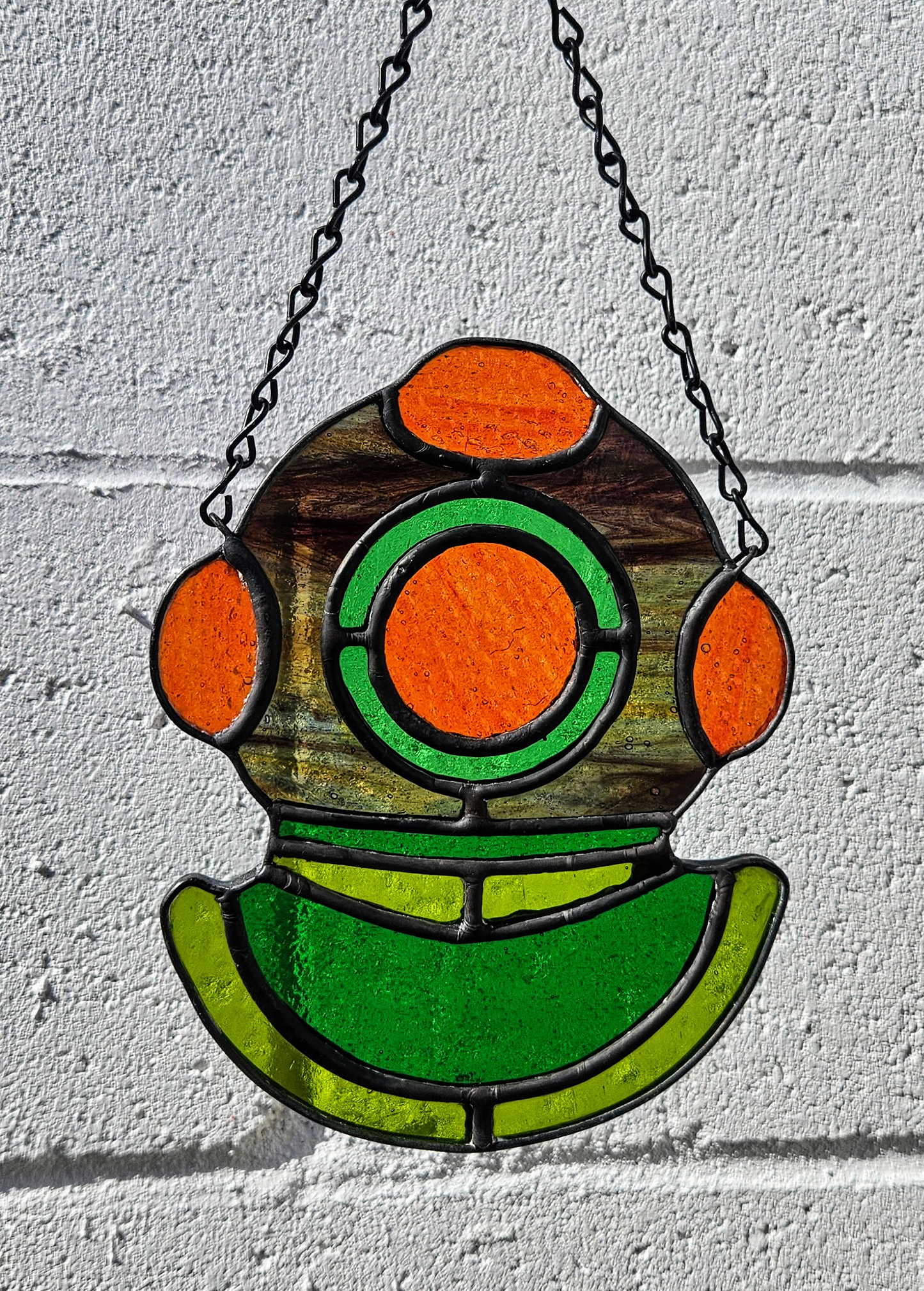 Vintage Deep Sea Diver Helmet Stained Glass