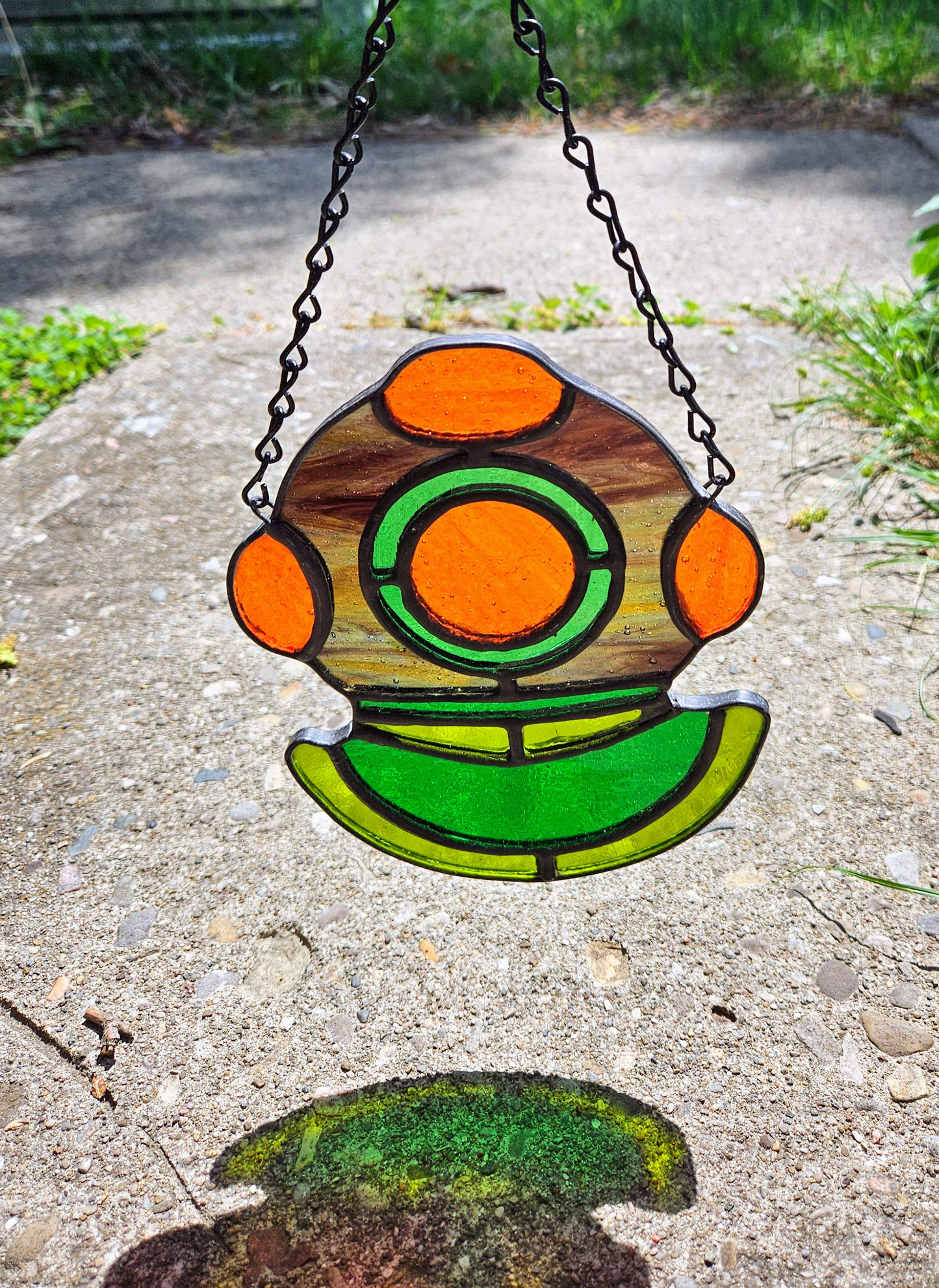 Vintage Deep Sea Diver Helmet Stained Glass