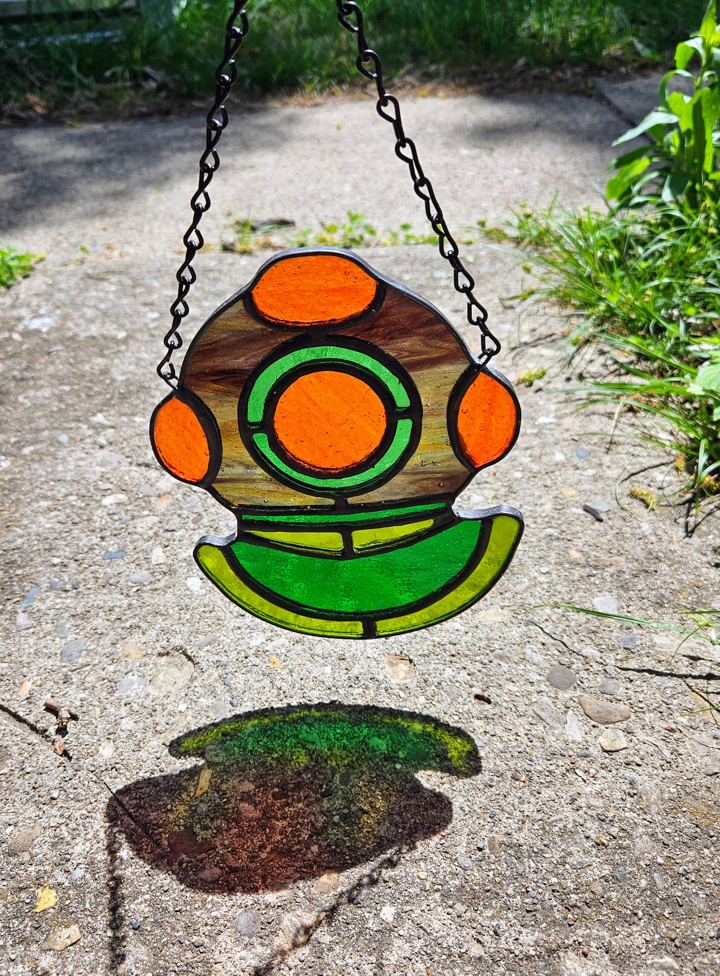 Vintage Deep Sea Diver Helmet Stained Glass