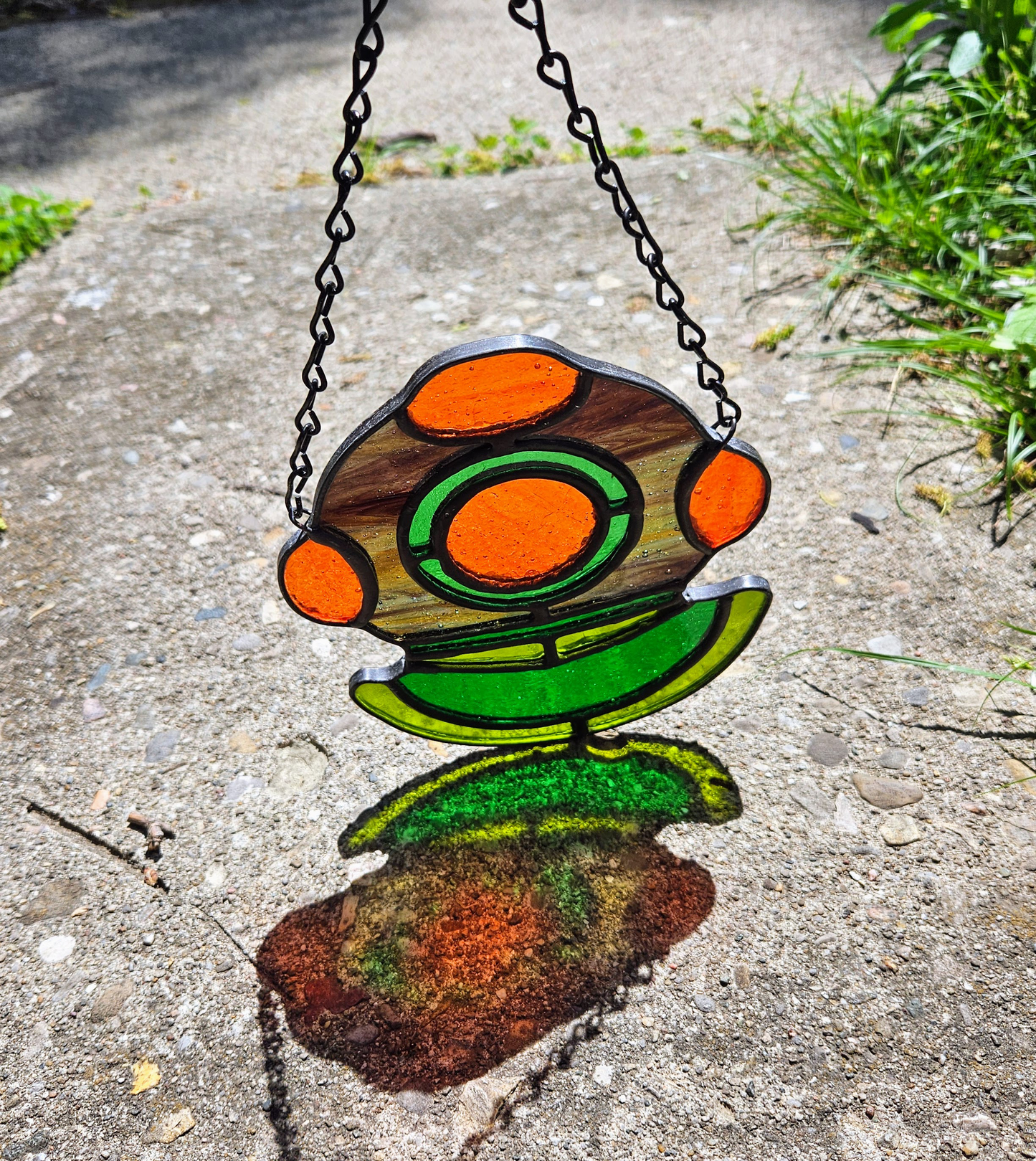 Vintage Deep Sea Diver Helmet Stained Glass