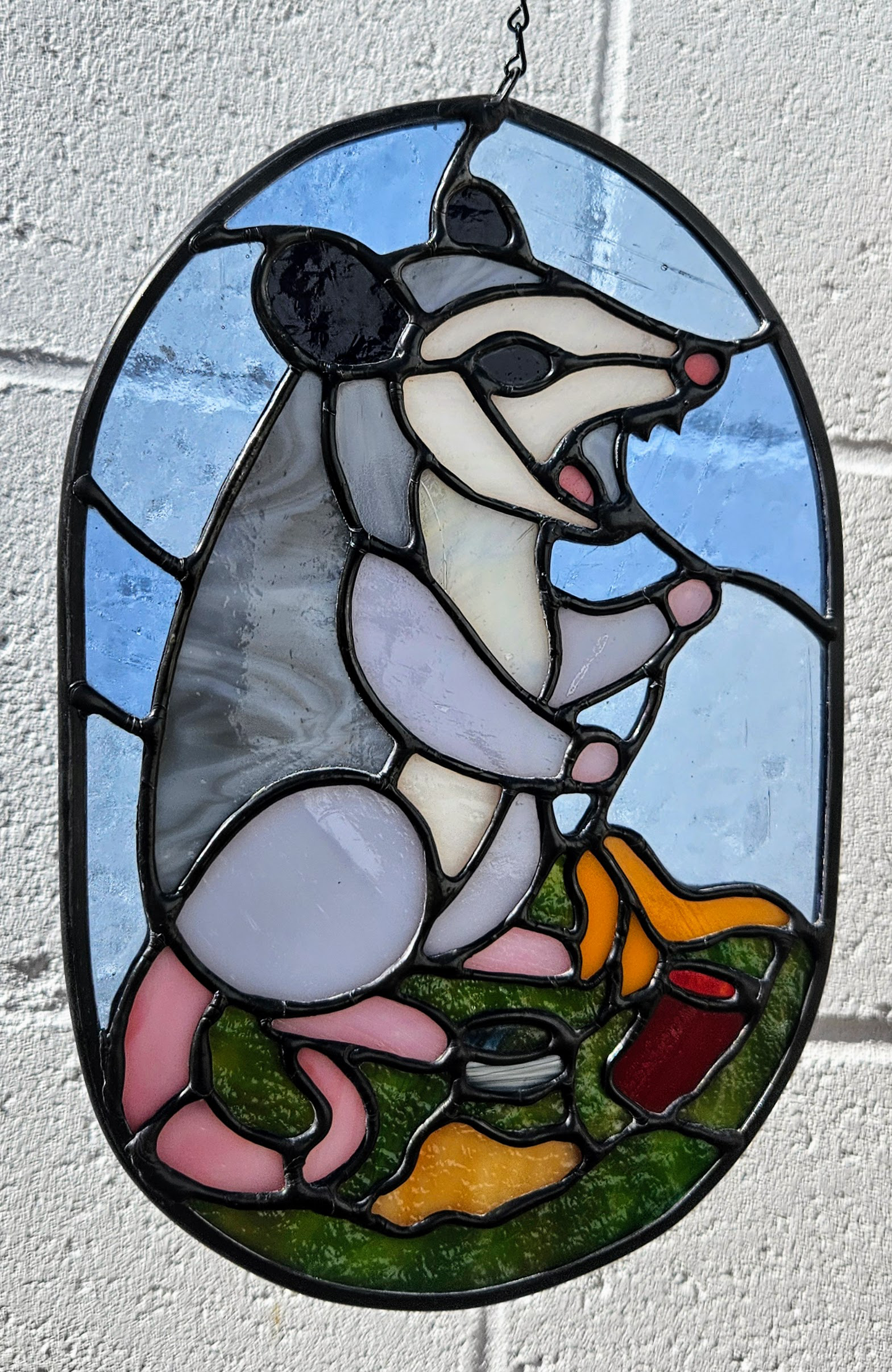 Opossum and Trash Stained Glass