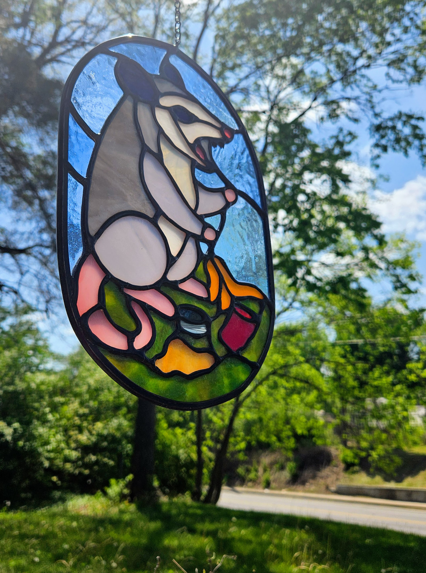 Opossum and Trash Stained Glass