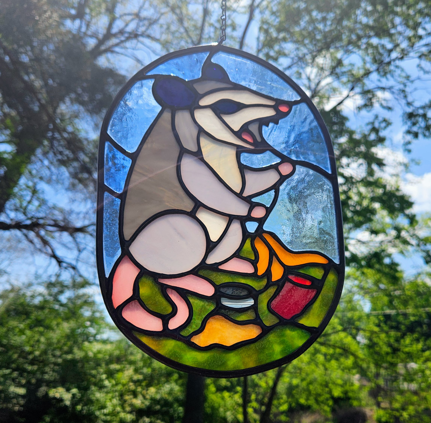 Opossum and Trash Stained Glass