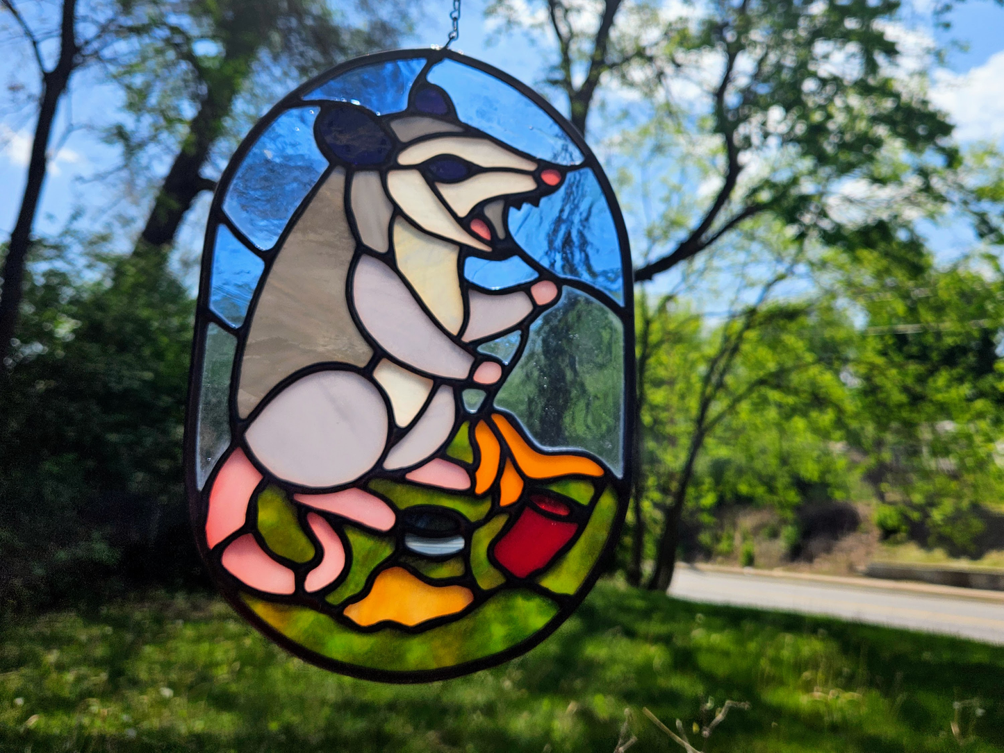 Opossum and Trash Stained Glass