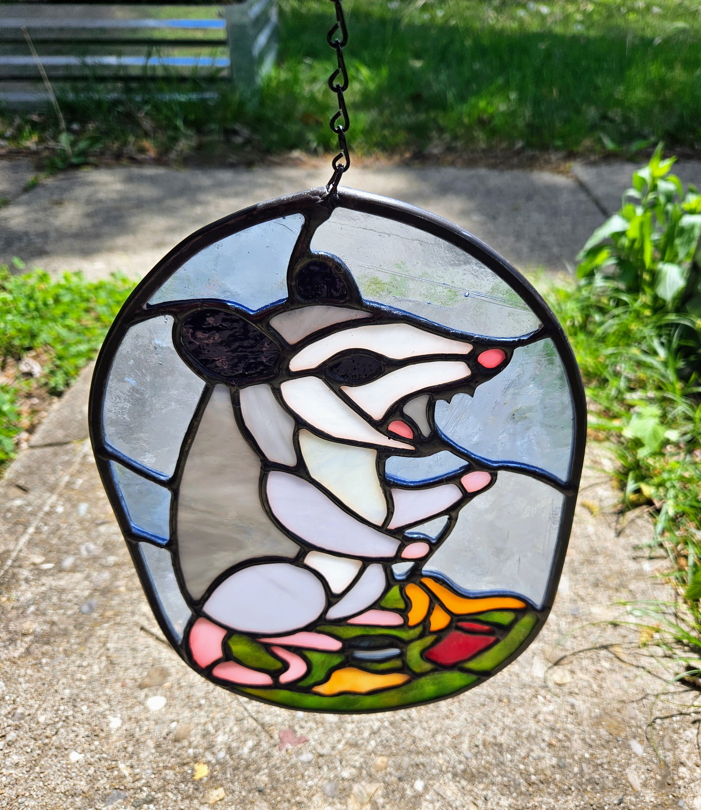 Opossum and Trash Stained Glass