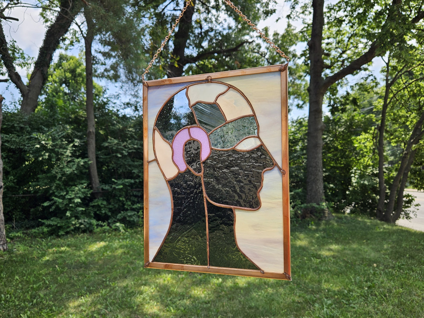 Handmade Stained Glass Panel - Phrenology Head