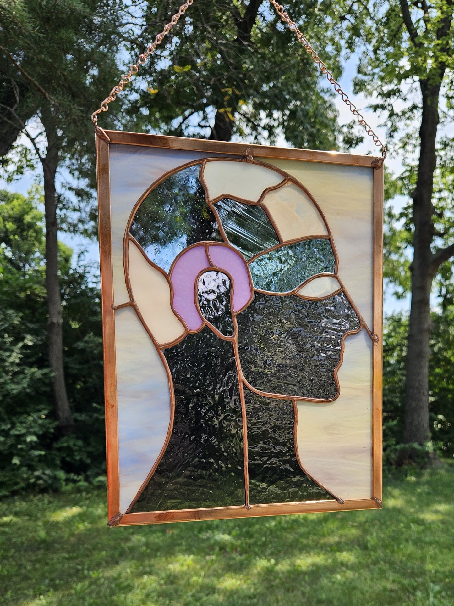 Handmade Stained Glass Panel - Phrenology Head