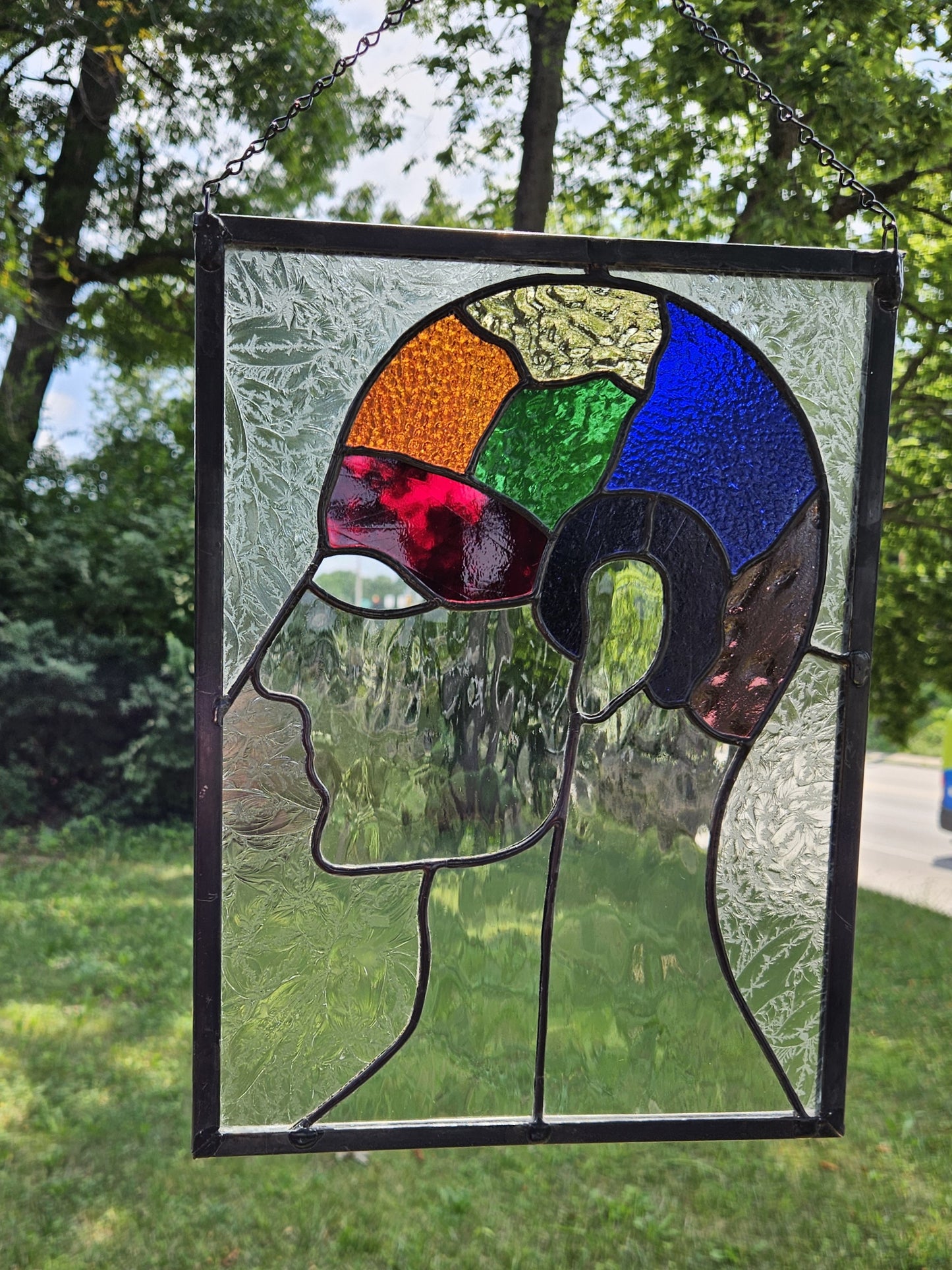 Handmade Stained Glass Panel - Phrenology Head
