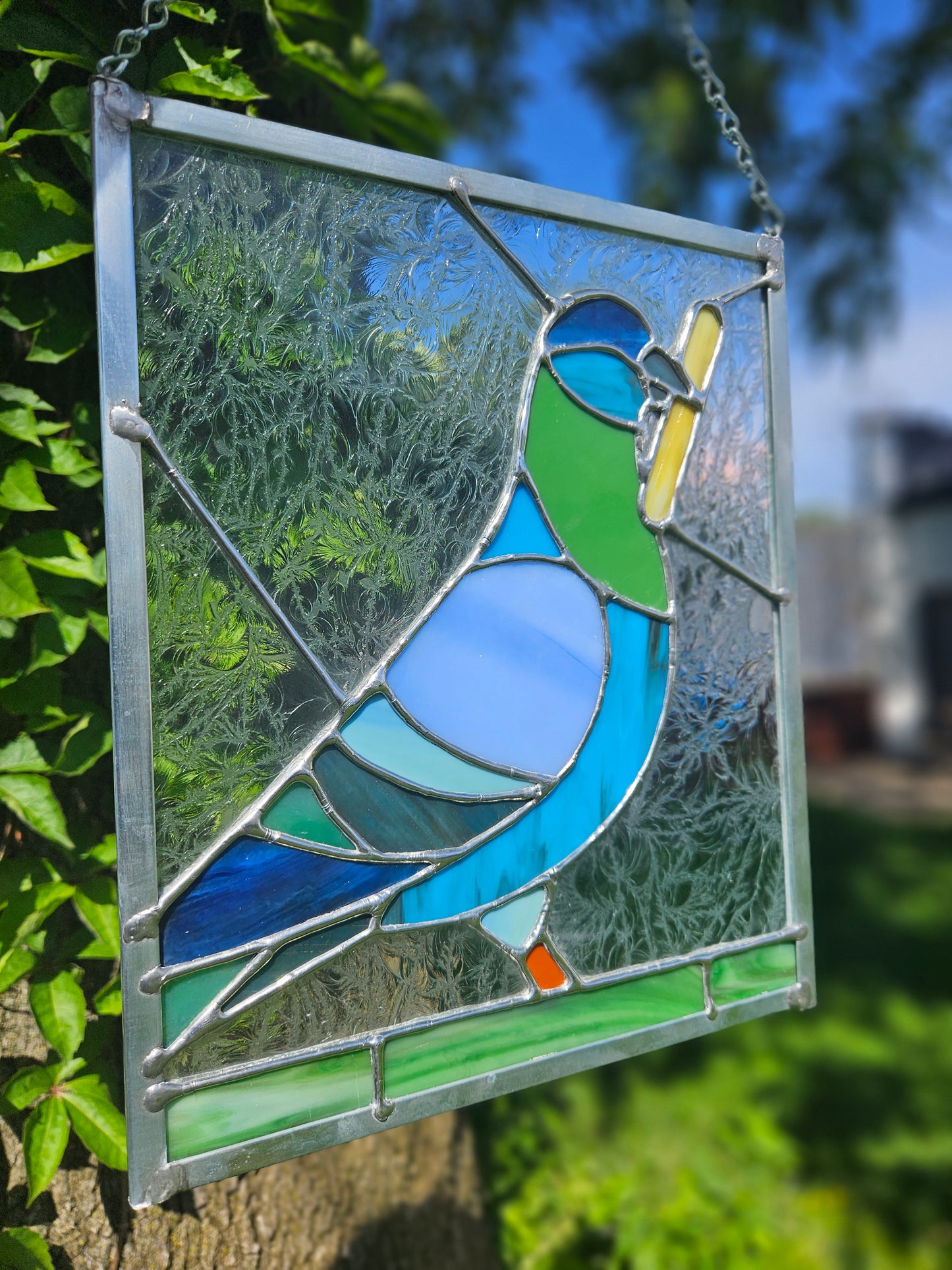 Pigeon With A French Fry Stained Glass Panel
