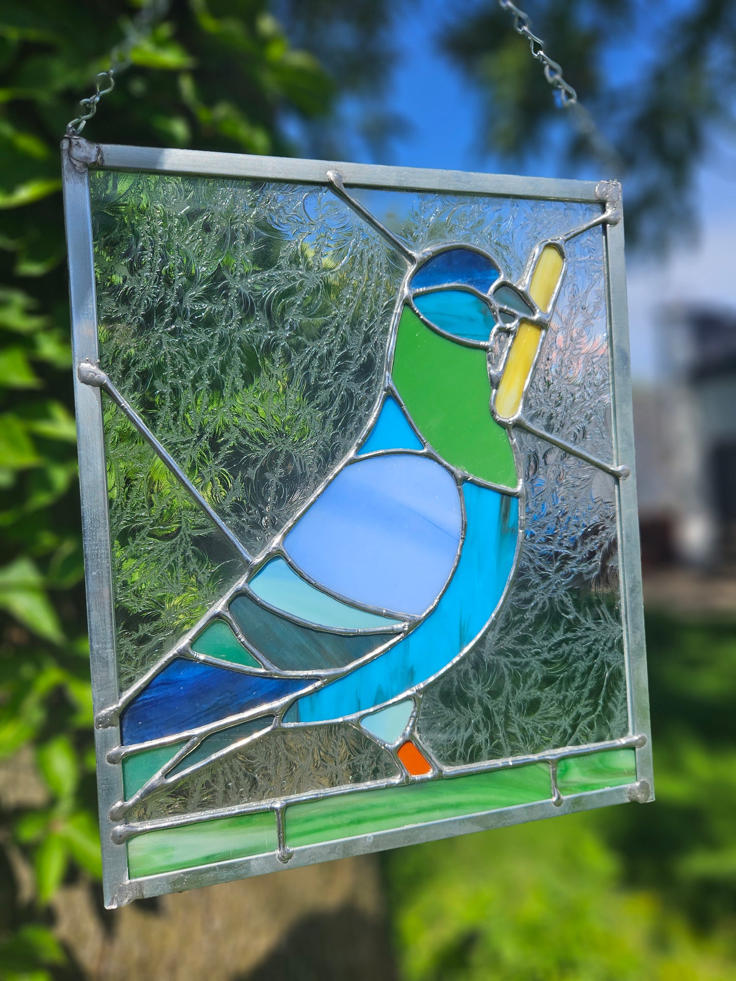 Pigeon With A French Fry Stained Glass Panel