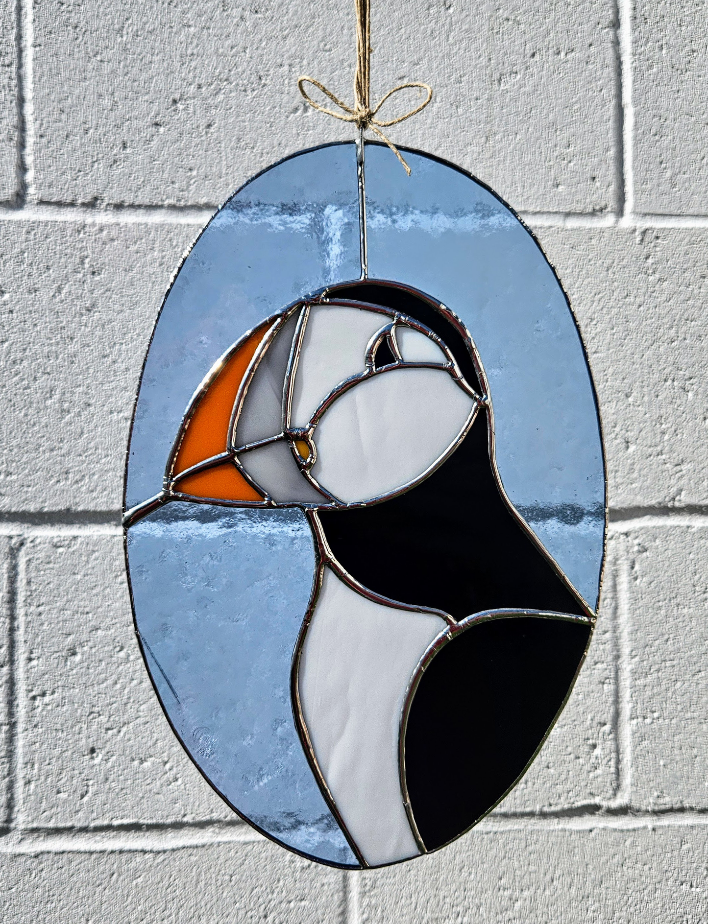 Puffin Portrait Stained Glass Panel