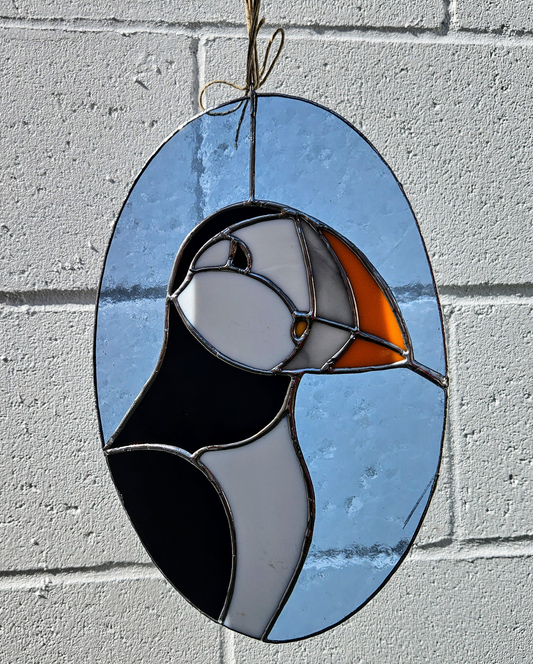 Puffin Portrait Stained Glass Panel