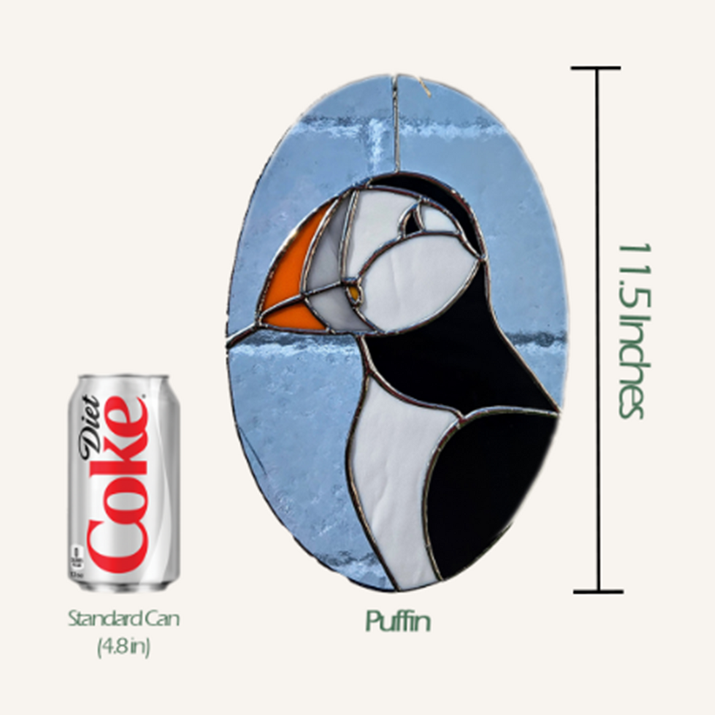 Puffin Portrait Stained Glass Panel