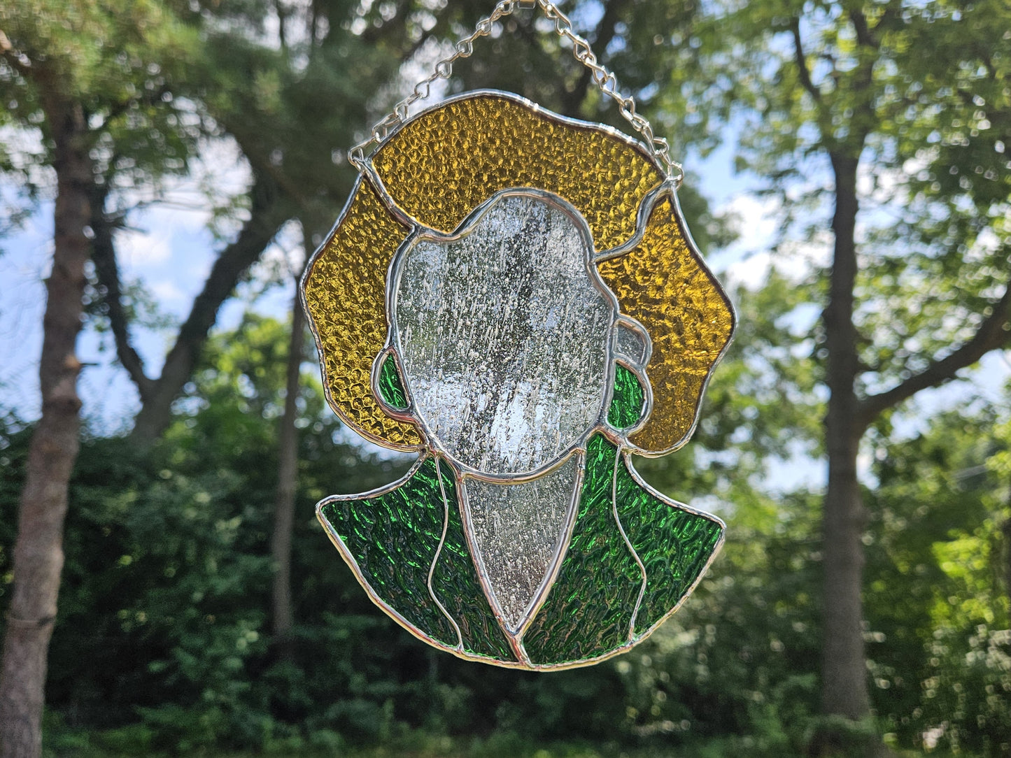 Handmade Stained Glass Suncatcher: Golden Girls Bust, Rose